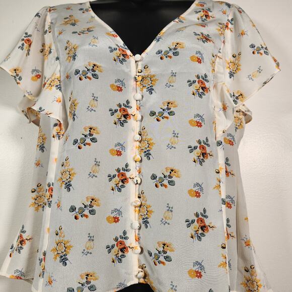 MADEWELL Carmelina Blouse Top WNS 10 Cream Yellow Floral Sheer Cottagecore NEW - Picture 9 of 12